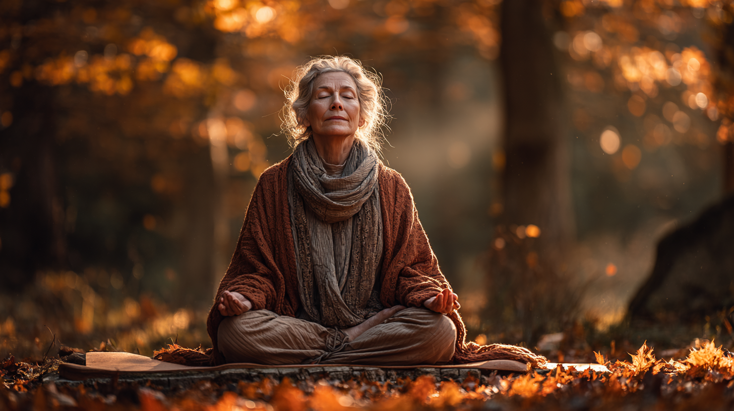 Досвідчений інструктор йоги медитує в позі лотоса